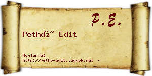 Pethő Edit névjegykártya